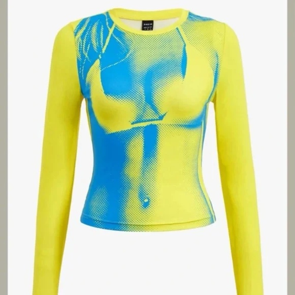 Yellow and Blue Long Sleeve Top